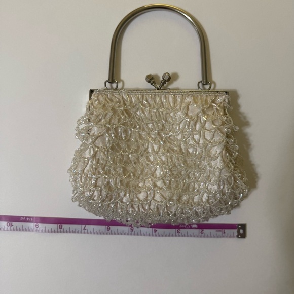 Vintage Cream Beaded Clutch from France. Formal Evening Bag  Vintage beaded cream handbag satin mini purse formal evening